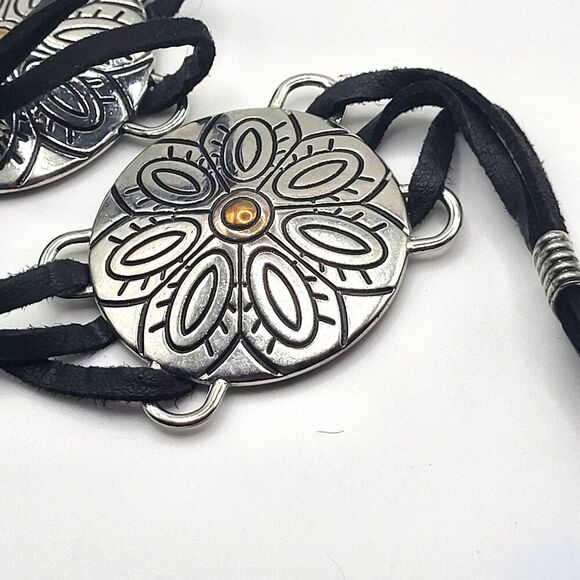 Bohemian Leather Strap Silver Southwestern Style Belt 43in - Picture 1 of 4